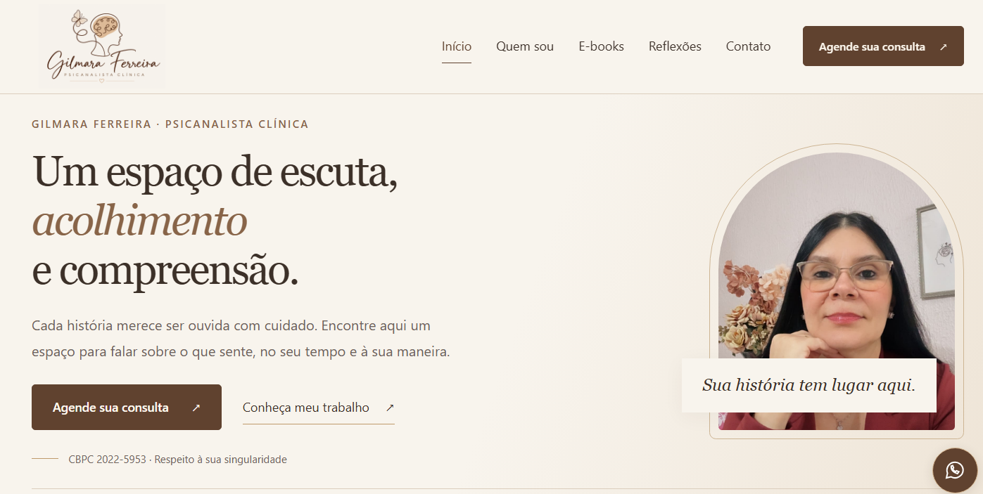Espaço reservado para captura de tela: Site Gilmara Ferreira